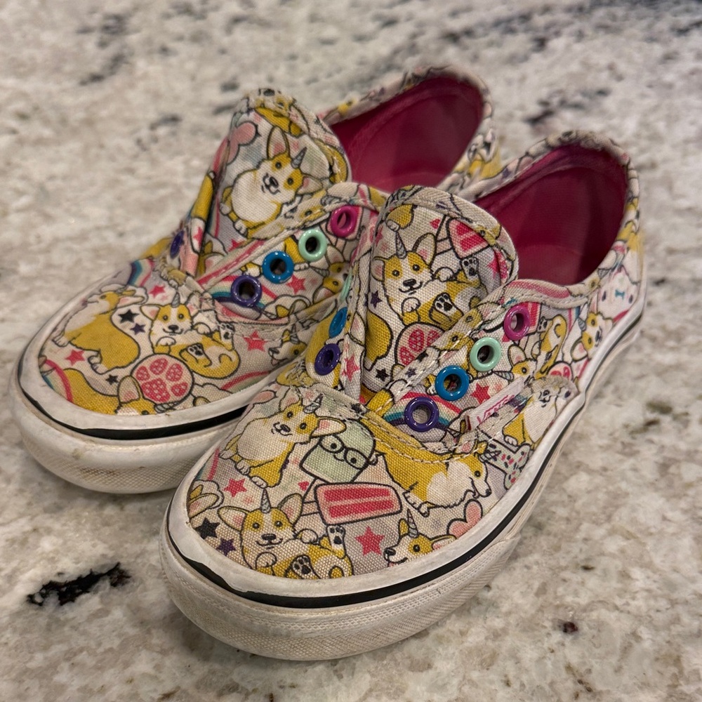 Vans Kids' Corgi Print Slip-On Sneakers - Pink and Yellow